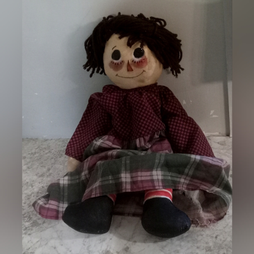 Original ooak handmade vintage volland raggedy ann style doll, muslin rag doll